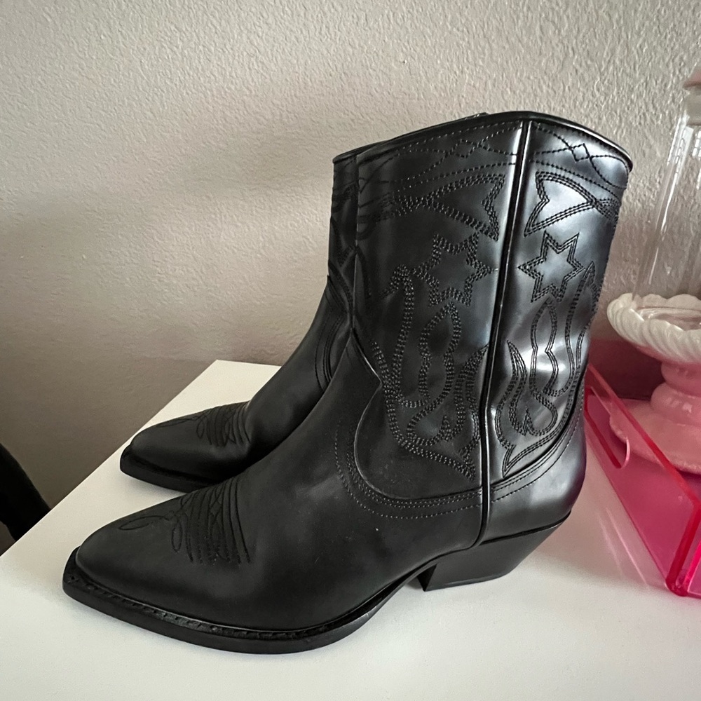 Sandro Leather Black Western Cowboy Boots